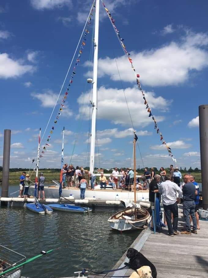 30th June 2019 Over 50 friends and family turn up at Fambridge to celebrate the launch of Windrunner after her 6 year refit. The interior was part finished, but fully completed within from 2019 to 2021.